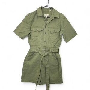 Army green denim romper